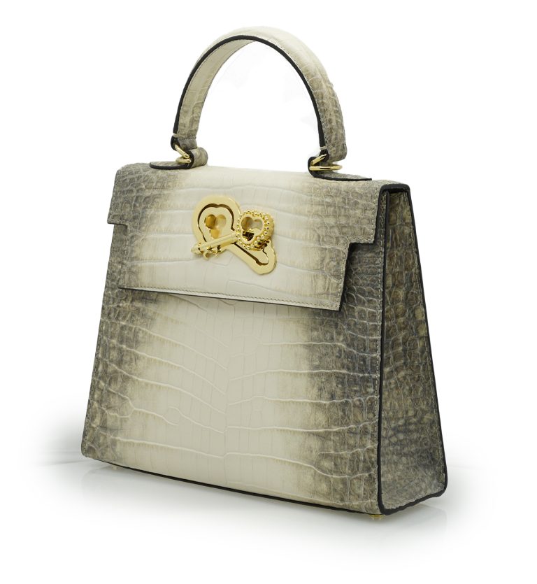Lady Cardinal 25 Himalaya beige croc embossed leather bag