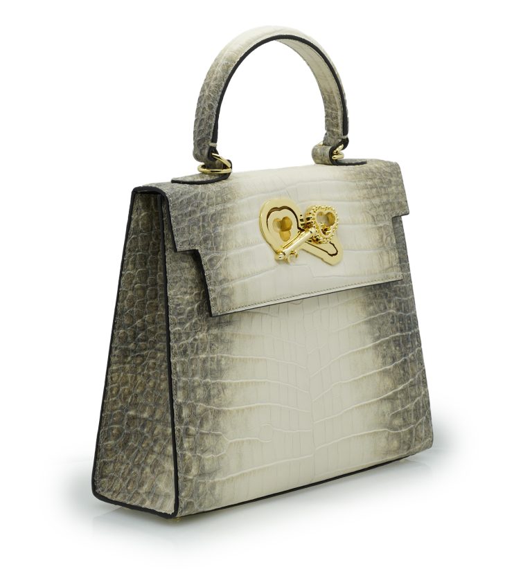 Lady Cardinal 25 Himalaya beige croc embossed leather bag