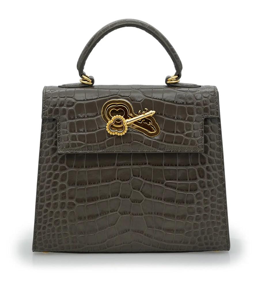 Lady Cardinal Taupe Crocodile-Embossed Calf Leather Handbag