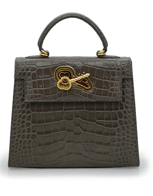 تحميل الصورة إلى عارض المعرض، Lady Cardinal Taupe Crocodile-Embossed Calf Leather Handbag
