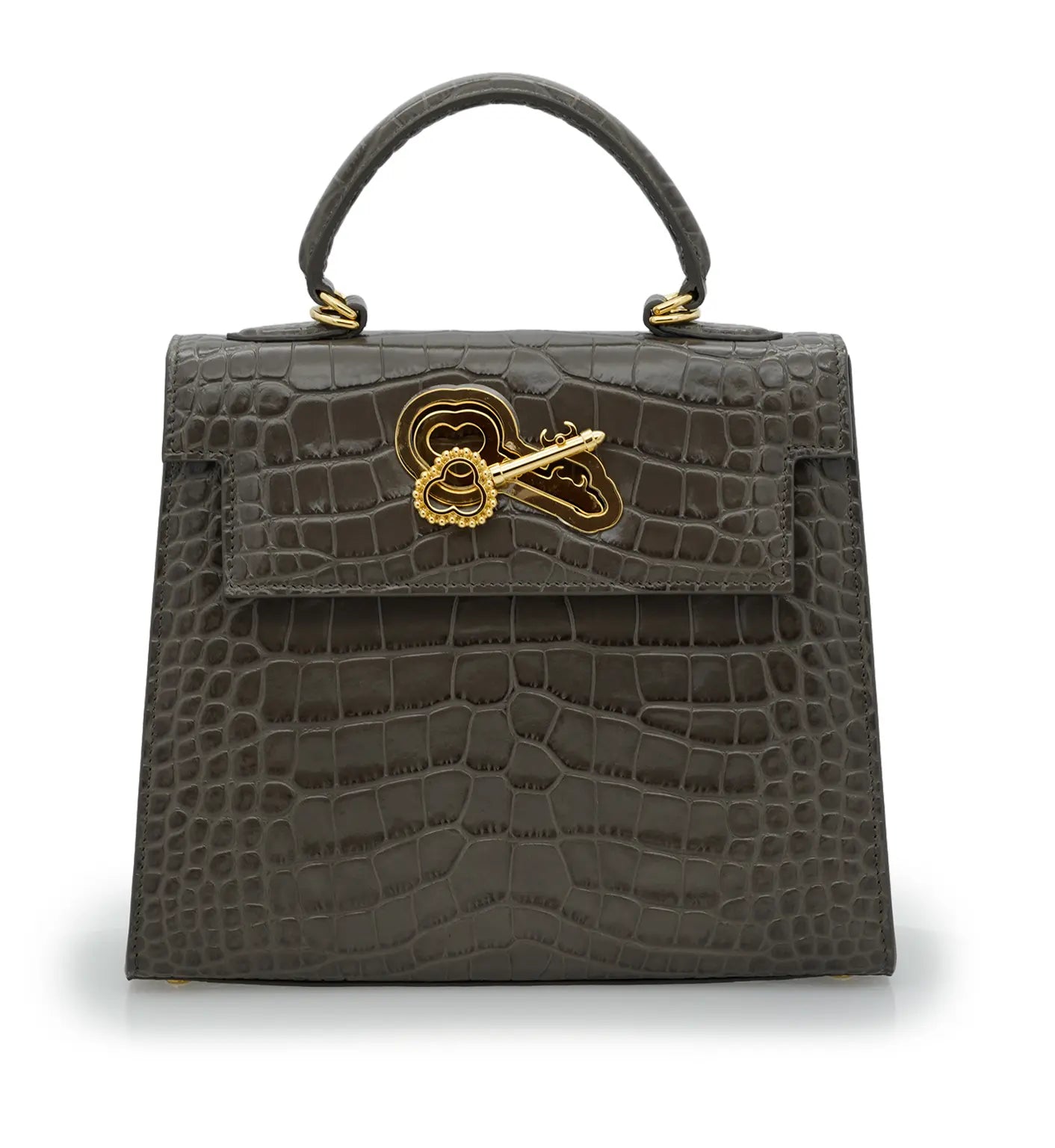 Lady Cardinal Taupe Crocodile-Embossed Calf Leather Handbag