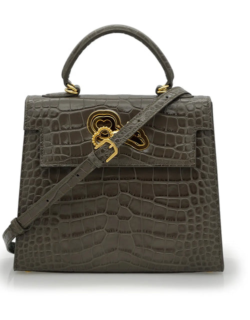 تحميل الصورة إلى عارض المعرض، Lady Cardinal Taupe Crocodile-Embossed Calf Leather Handbag
