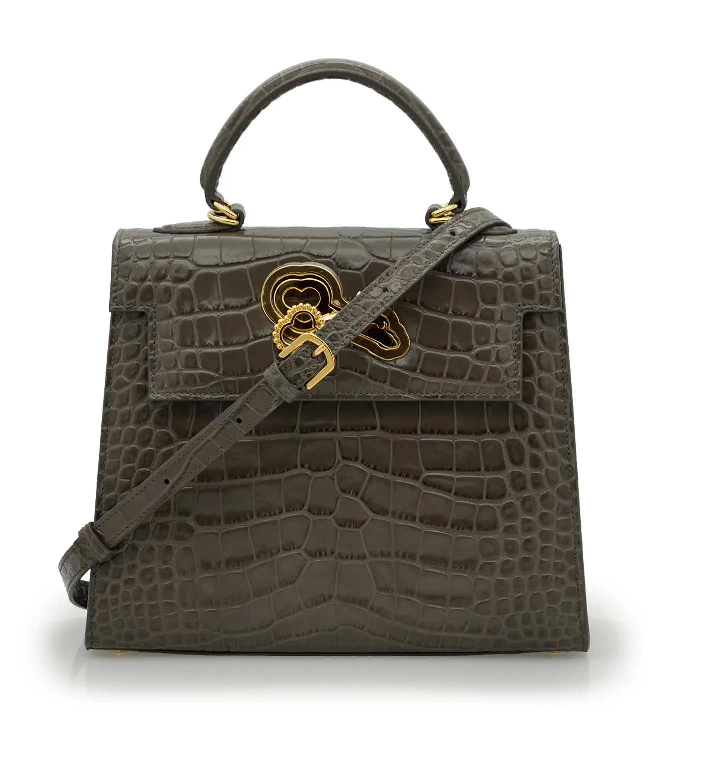 Lady Cardinal Taupe Crocodile-Embossed Calf Leather Handbag