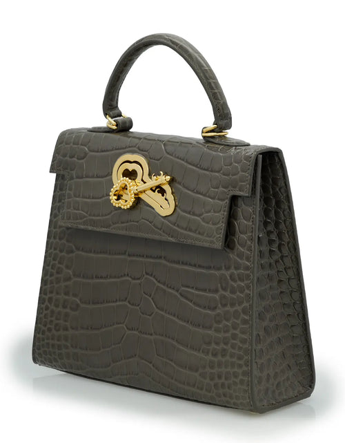 تحميل الصورة إلى عارض المعرض، Lady Cardinal Taupe Crocodile-Embossed Calf Leather Handbag
