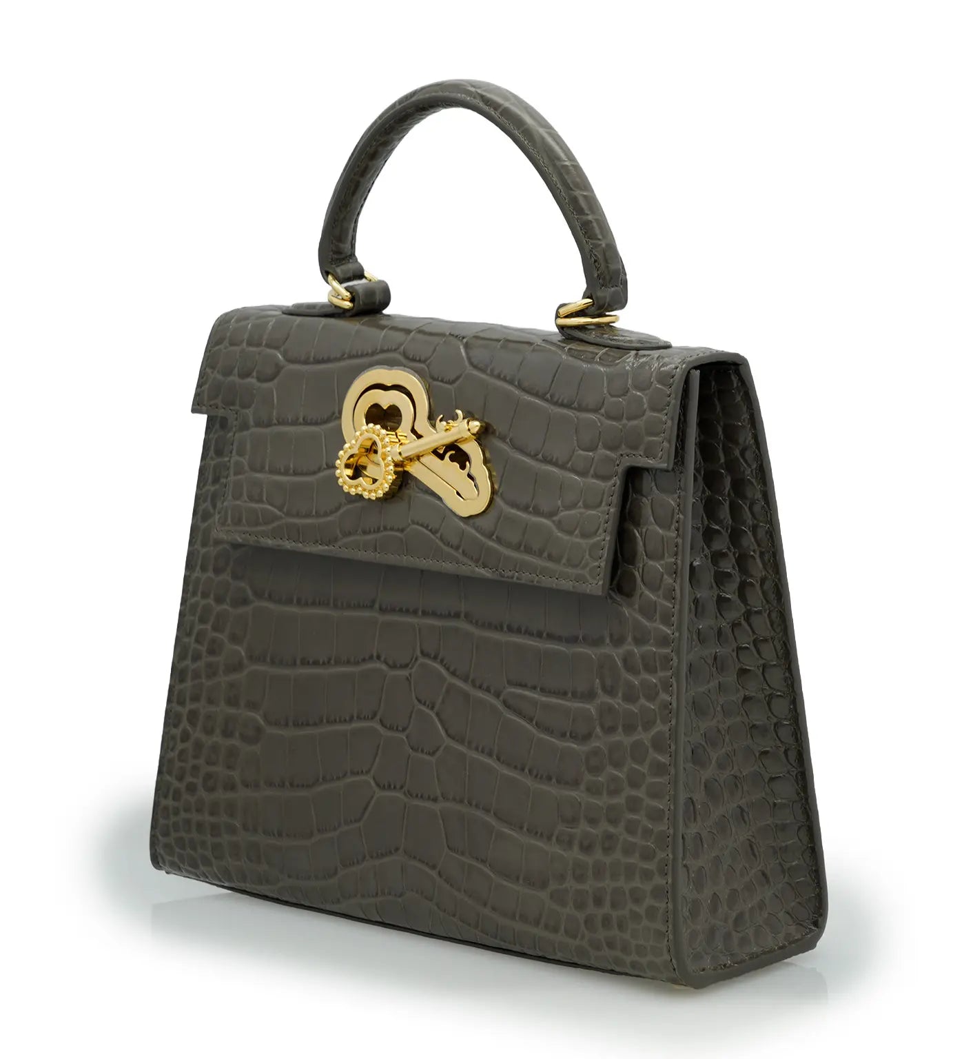 Lady Cardinal Taupe Crocodile-Embossed Calf Leather Handbag