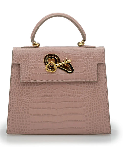 Load image into Gallery viewer, Lady Cardinal Tea Rose Crocodile-Embossed Calf Leather Handbag
