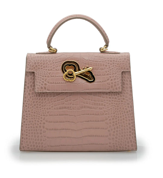 Lady Cardinal Tea Rose Crocodile-Embossed Calf Leather Handbag