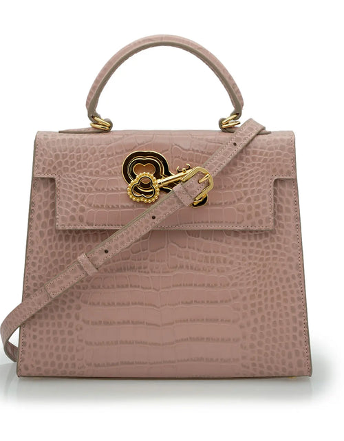 Load image into Gallery viewer, Lady Cardinal Tea Rose Crocodile-Embossed Calf Leather Handbag
