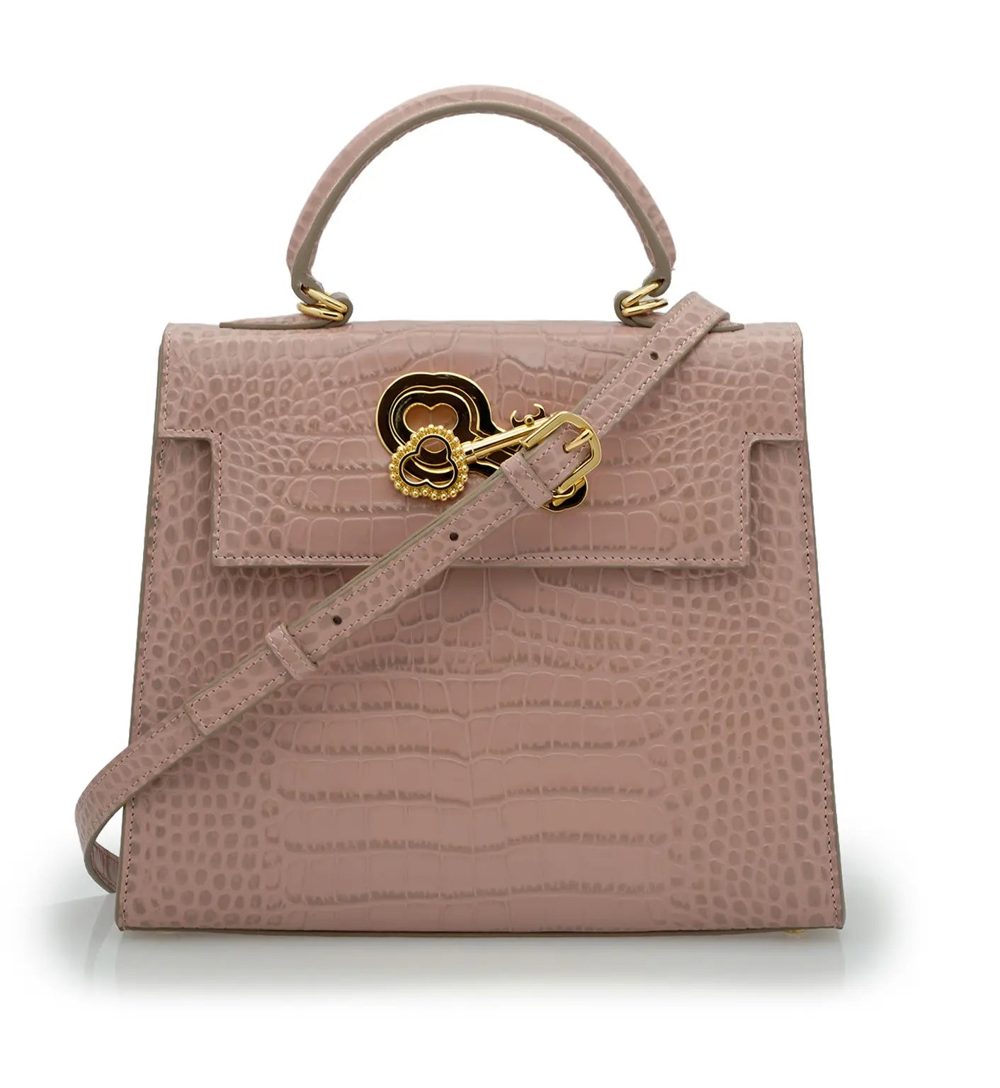 Lady Cardinal Tea Rose Crocodile-Embossed Calf Leather Handbag