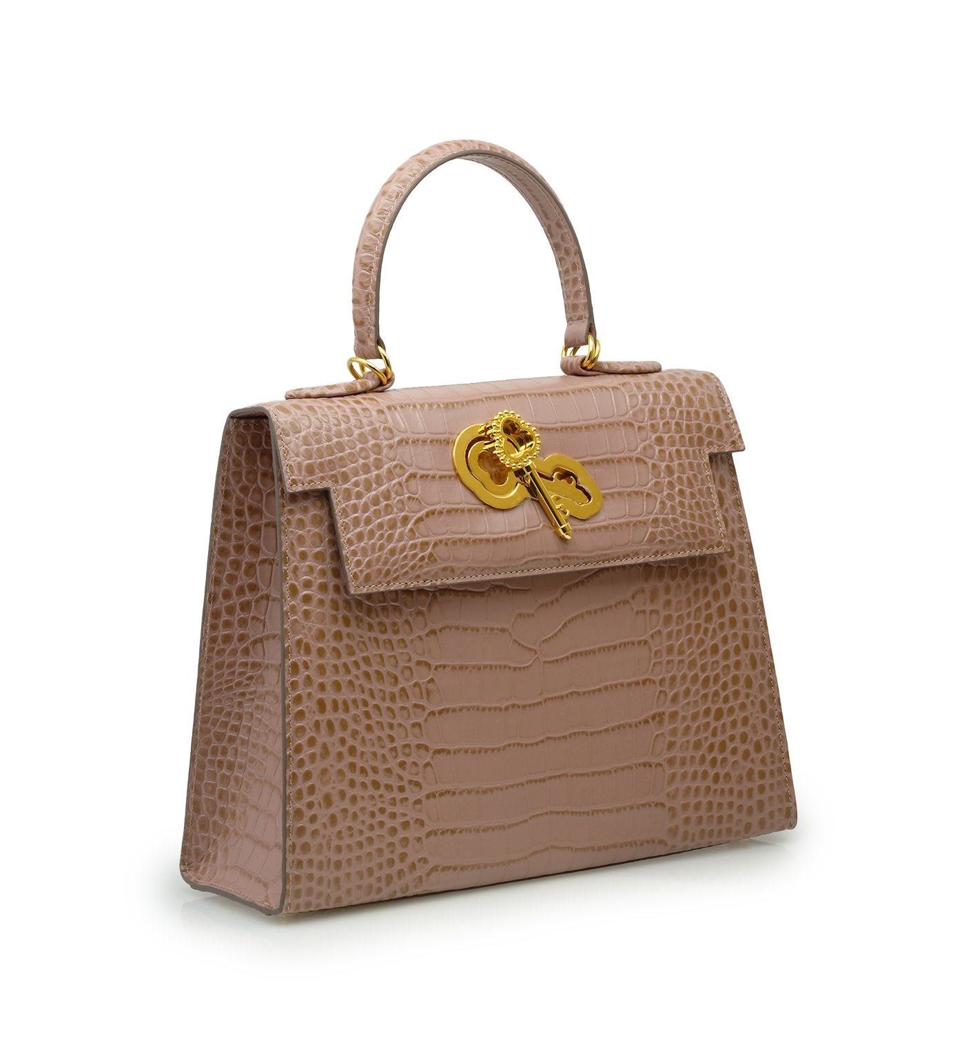 Lady Cardinal Time Keys Tea Rose croc embossed leather bag