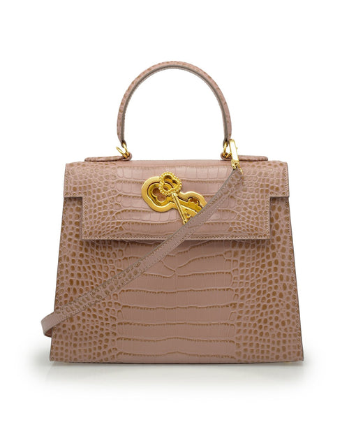 Load image into Gallery viewer, Lady Cardinal Time Keys Tea Rose croc embossed leather bag

