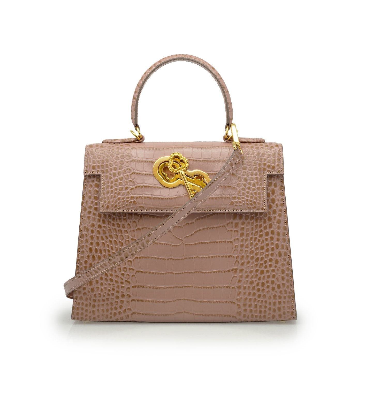 Lady Cardinal Time Keys Tea Rose croc embossed leather bag