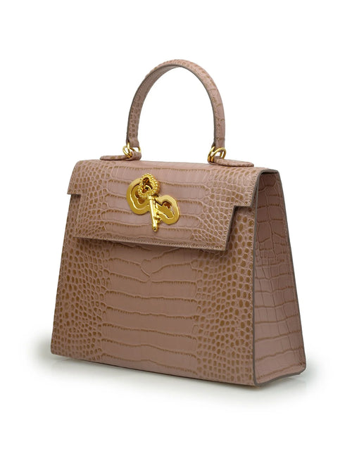Load image into Gallery viewer, Lady Cardinal Time Keys Tea Rose croc embossed leather bag
