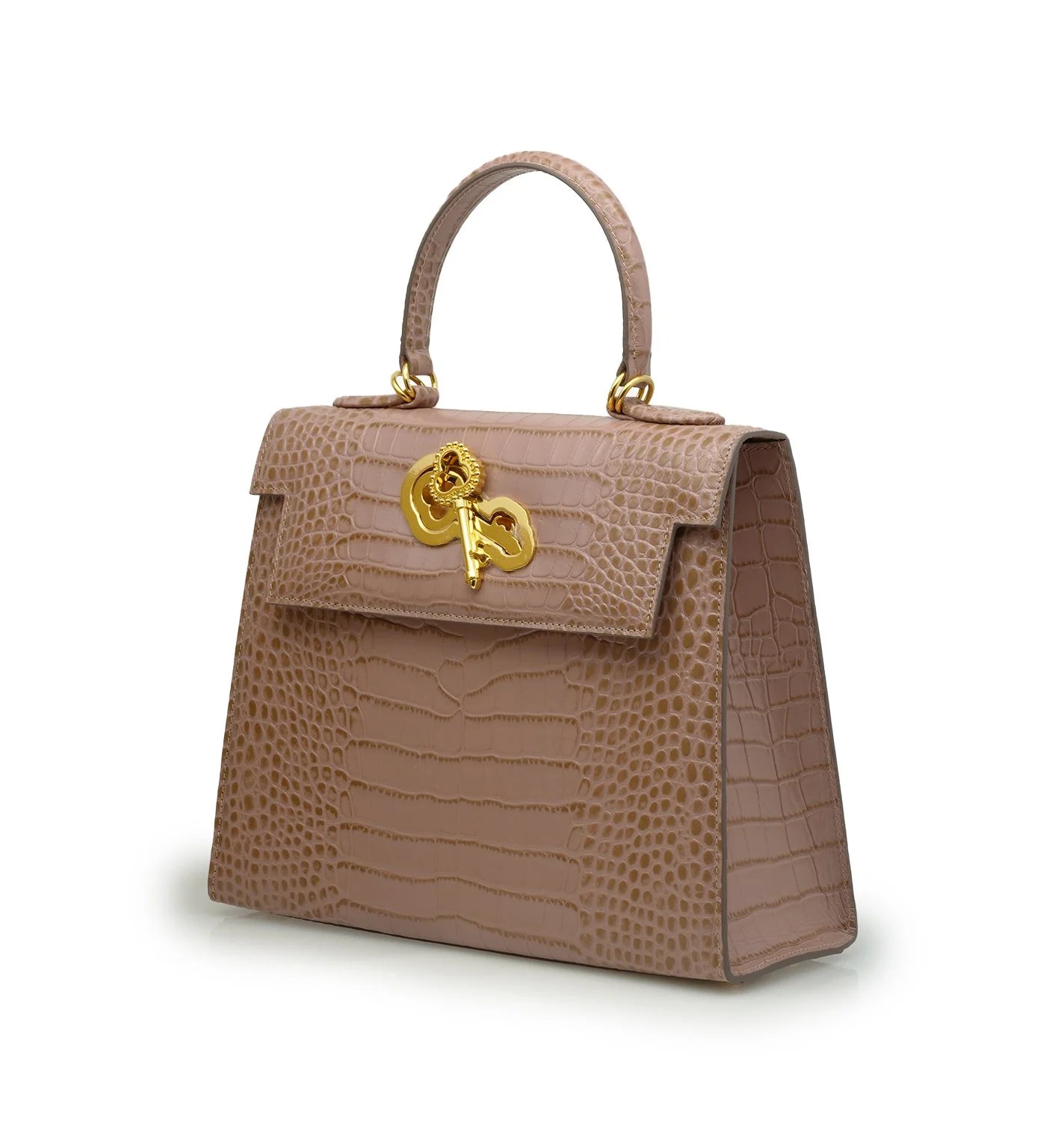 Lady Cardinal Time Keys Tea Rose croc embossed leather bag