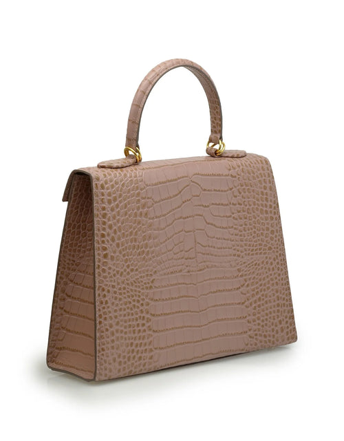 Load image into Gallery viewer, Lady Cardinal Time Keys Tea Rose croc embossed leather bag
