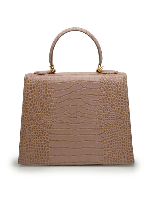Load image into Gallery viewer, Lady Cardinal Time Keys Tea Rose croc embossed leather bag
