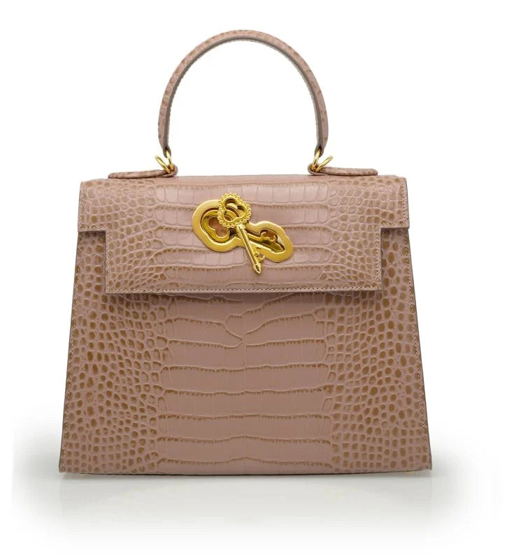 Lady Cardinal Time Keys Tea Rose croc embossed leather bag