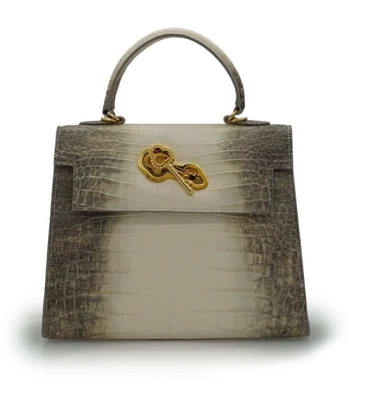 Lady Cardinal Time Keys Himalaya beige croc embossed leather bag