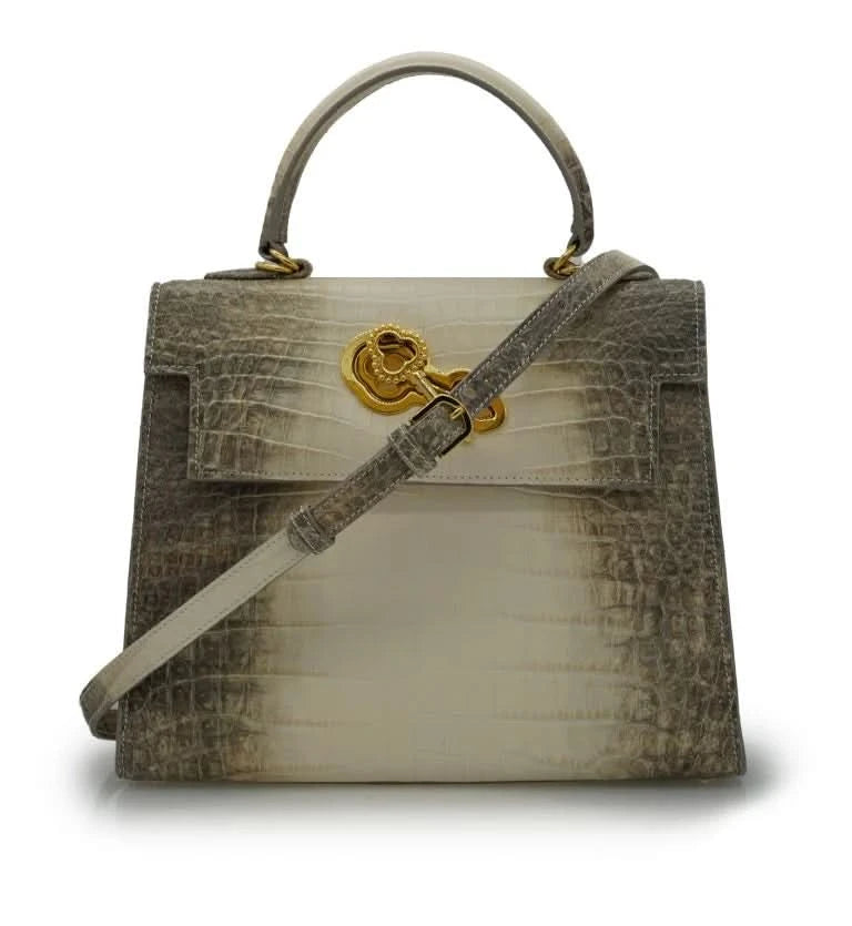 حقيبة ليدي كاردينال تايم كيز هيمالايا من الجلد البيج المنقوش بنقشة جلد التمساح