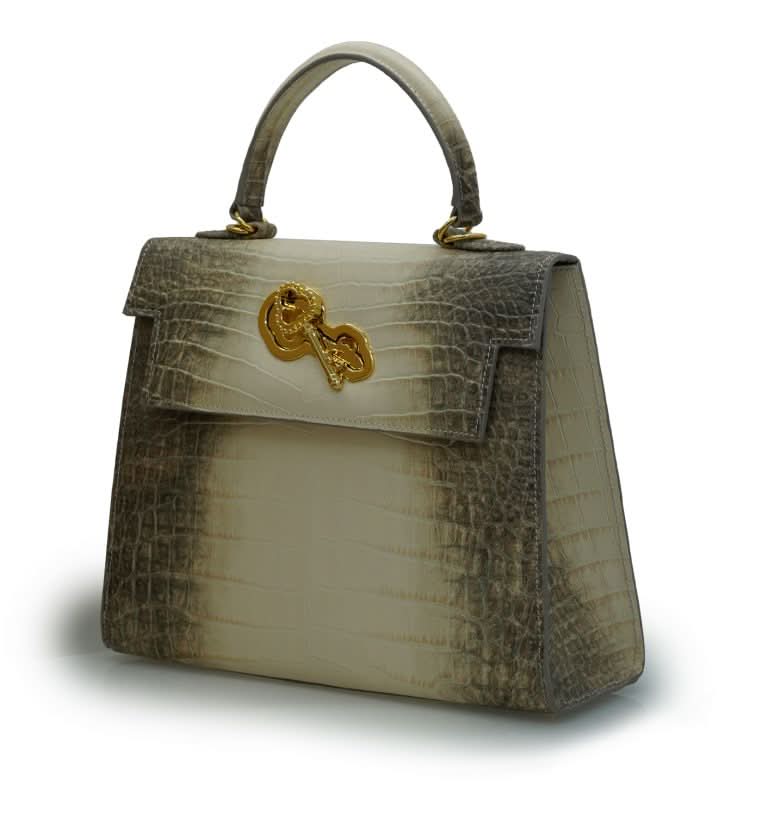 حقيبة ليدي كاردينال تايم كيز هيمالايا من الجلد البيج المنقوش بنقشة جلد التمساح