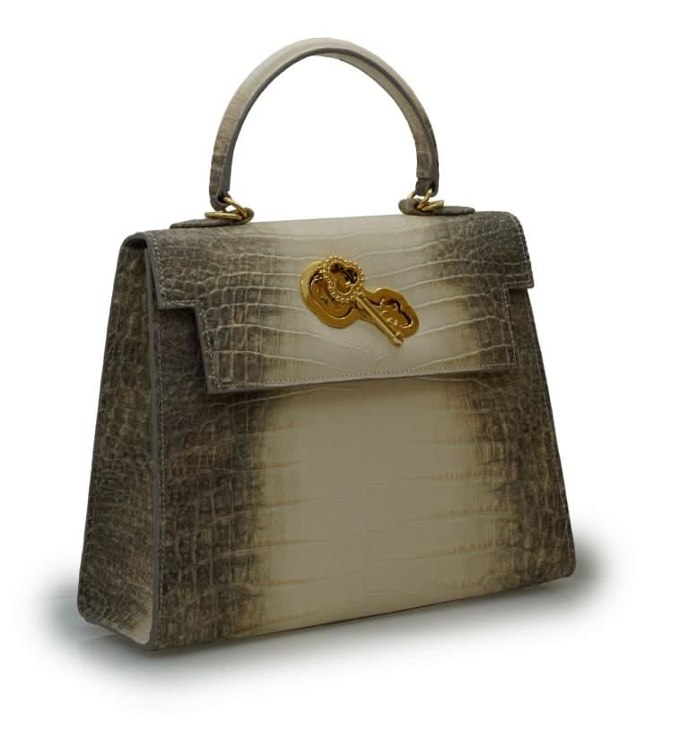 حقيبة ليدي كاردينال تايم كيز هيمالايا من الجلد البيج المنقوش بنقشة جلد التمساح