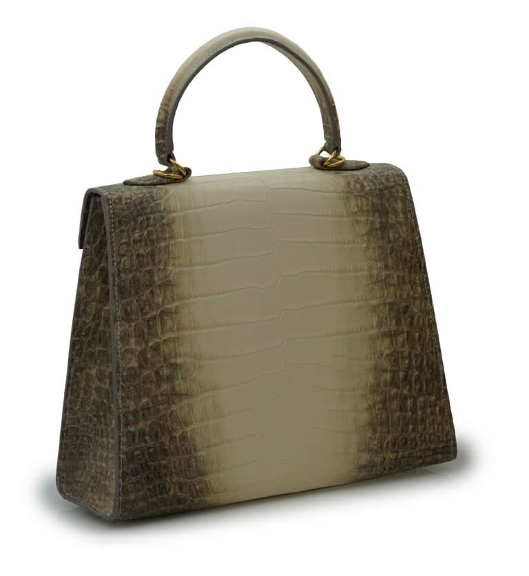 حقيبة ليدي كاردينال تايم كيز هيمالايا من الجلد البيج المنقوش بنقشة جلد التمساح