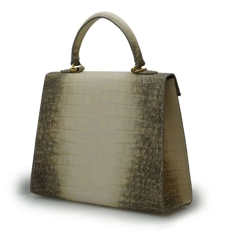 حقيبة ليدي كاردينال تايم كيز هيمالايا من الجلد البيج المنقوش بنقشة جلد التمساح