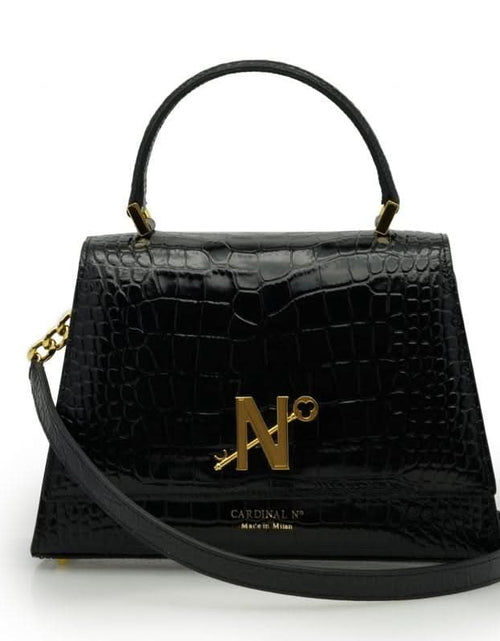 تحميل الصورة إلى عارض المعرض، حقيبة يد ليدي ميلانو من الجلد الأسود المنقوش بنقشة جلد التمساح
