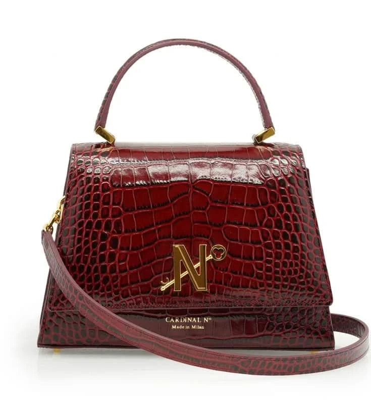 حقيبة يد ليدي ميلانو من الجلد الخمري المنقوش بنقشة جلد التمساح