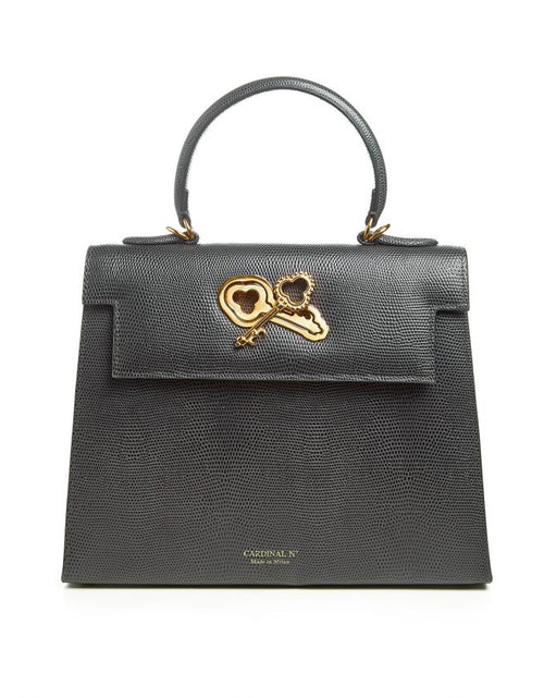Load image into Gallery viewer, Lady Cardinal Time Keys Lizard embossed grey leather bag MTO
