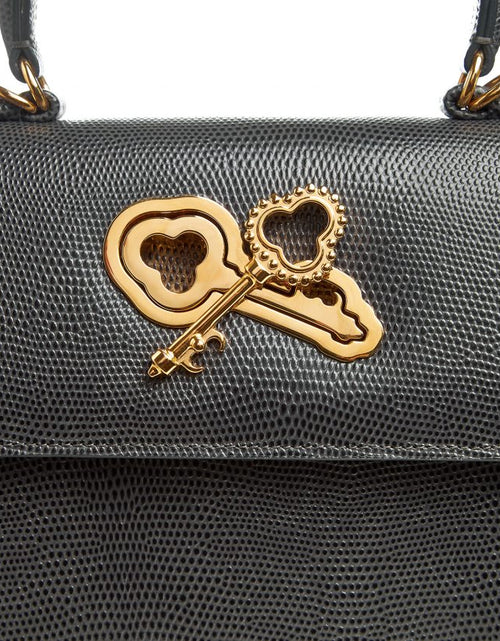 Load image into Gallery viewer, Lady Cardinal Time Keys Lizard embossed grey leather bag MTO
