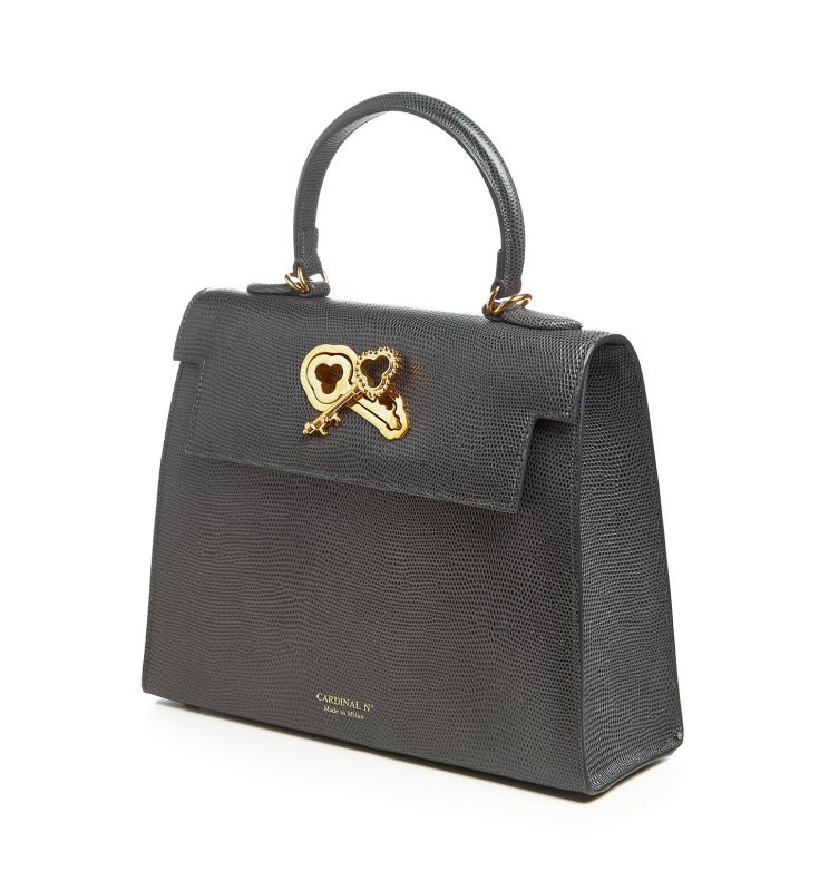 Lady Cardinal Time Keys Lizard embossed grey leather bag MTO