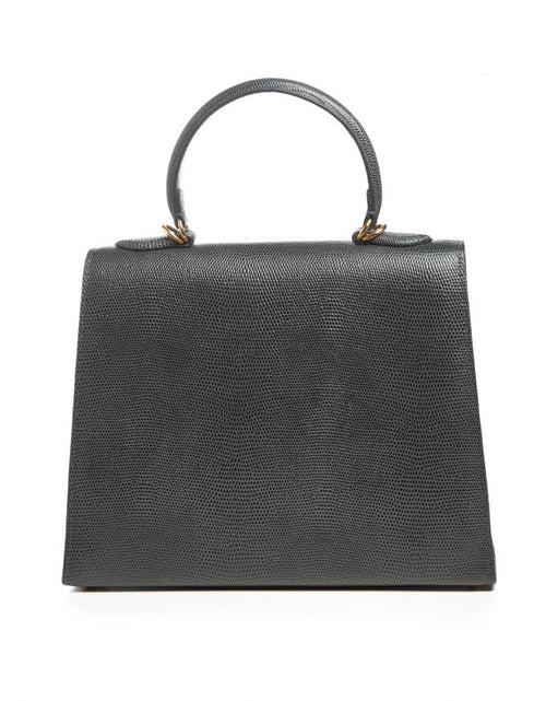 Load image into Gallery viewer, Lady Cardinal Time Keys Lizard embossed grey leather bag MTO
