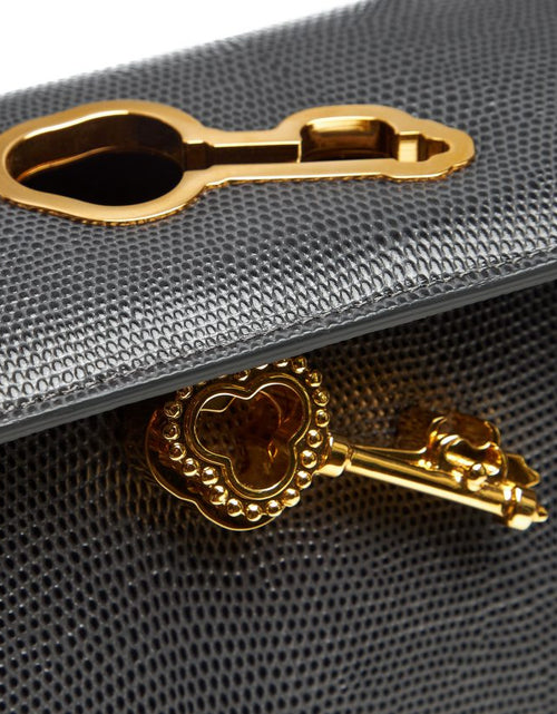 Load image into Gallery viewer, Lady Cardinal Time Keys Lizard embossed grey leather bag MTO
