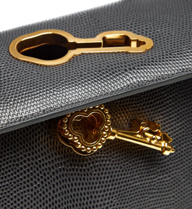 Lady Cardinal Time Keys Lizard embossed grey leather bag MTO
