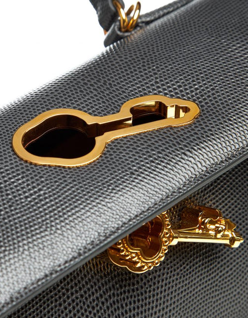 Load image into Gallery viewer, Lady Cardinal Time Keys Lizard embossed grey leather bag MTO
