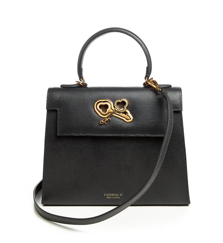 Lady Cardinal Time Keys Lizard embossed grey leather bag MTO