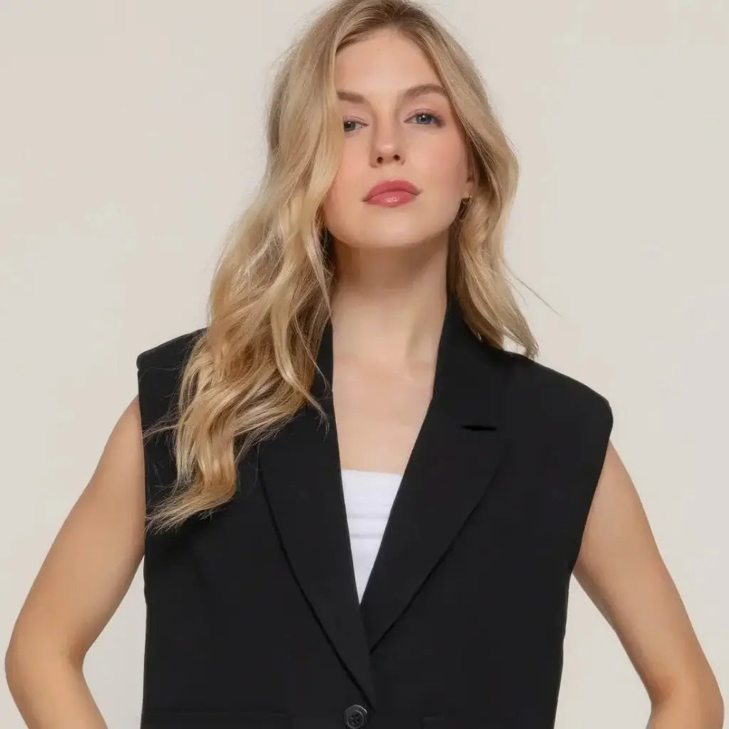Evorin Women's Black Wide Collar Blazer with Shoulder Pads