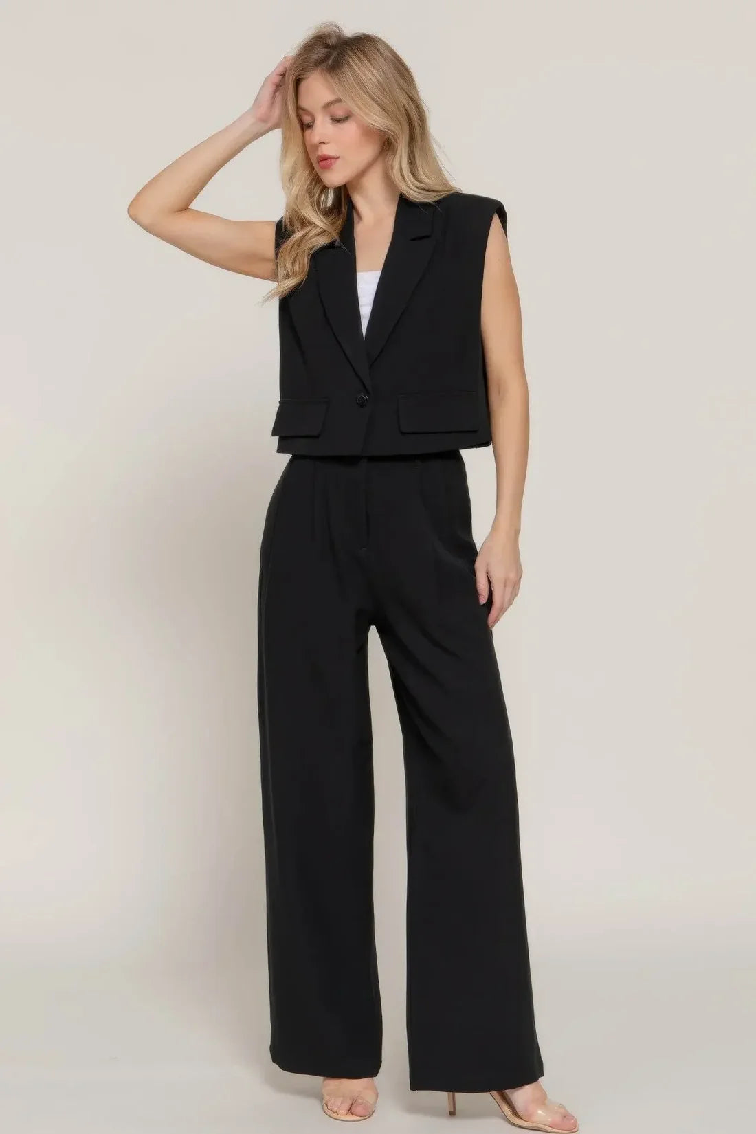 Evorin Women's Black Wide Collar Blazer with Shoulder Pads