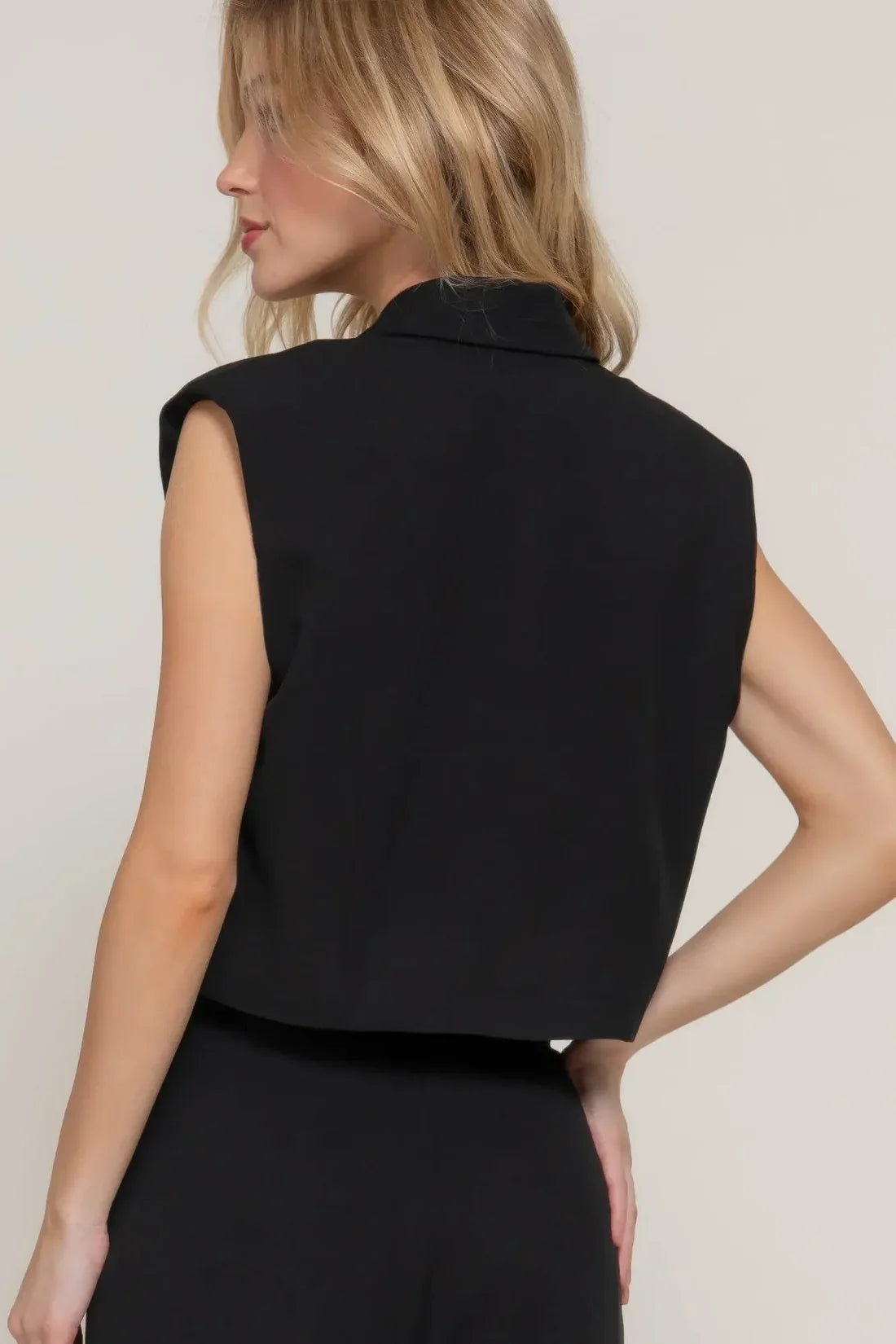 Evorin Women's Black Wide Collar Blazer with Shoulder Pads