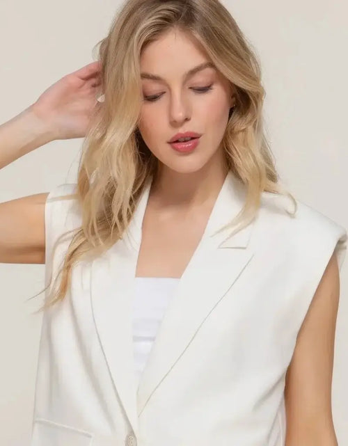 Load image into Gallery viewer, Evorin Women's White Wide Collar Blazer with Shoulder Pads
