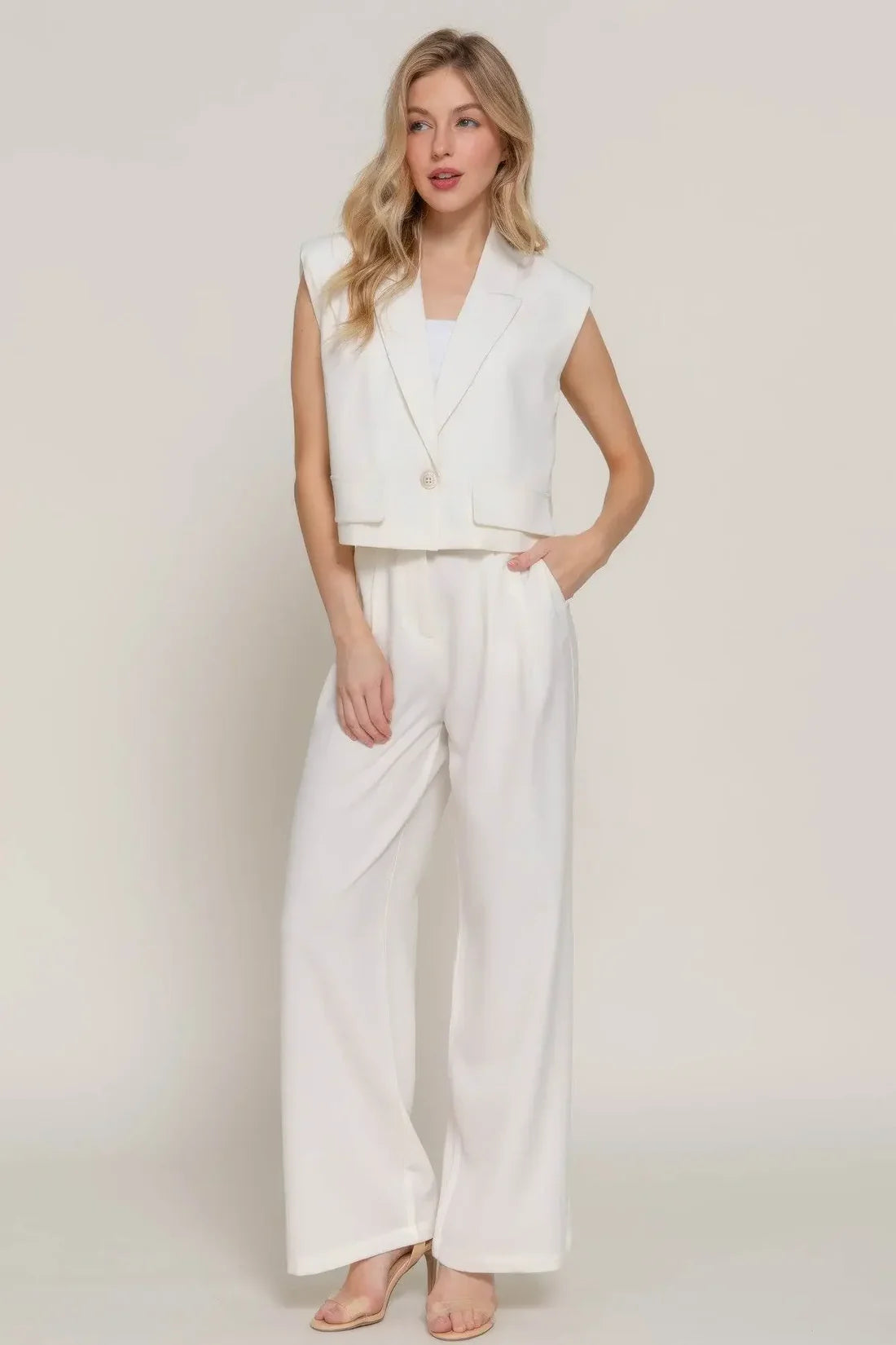 Evorin Women's White Wide Collar Blazer with Shoulder Pads