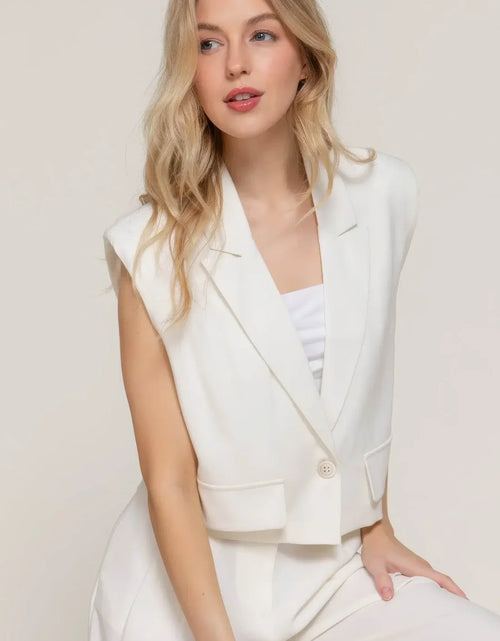 Load image into Gallery viewer, Evorin Women's White Wide Collar Blazer with Shoulder Pads
