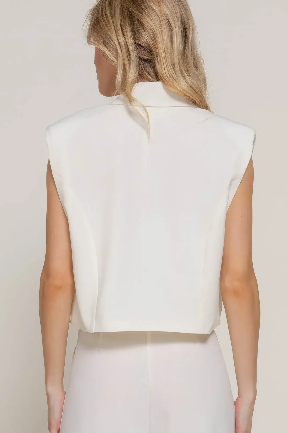 Evorin Women's White Wide Collar Blazer with Shoulder Pads