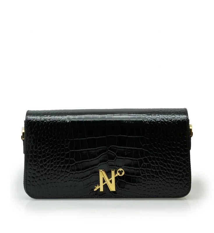 Lisa black croc embossed leather bag