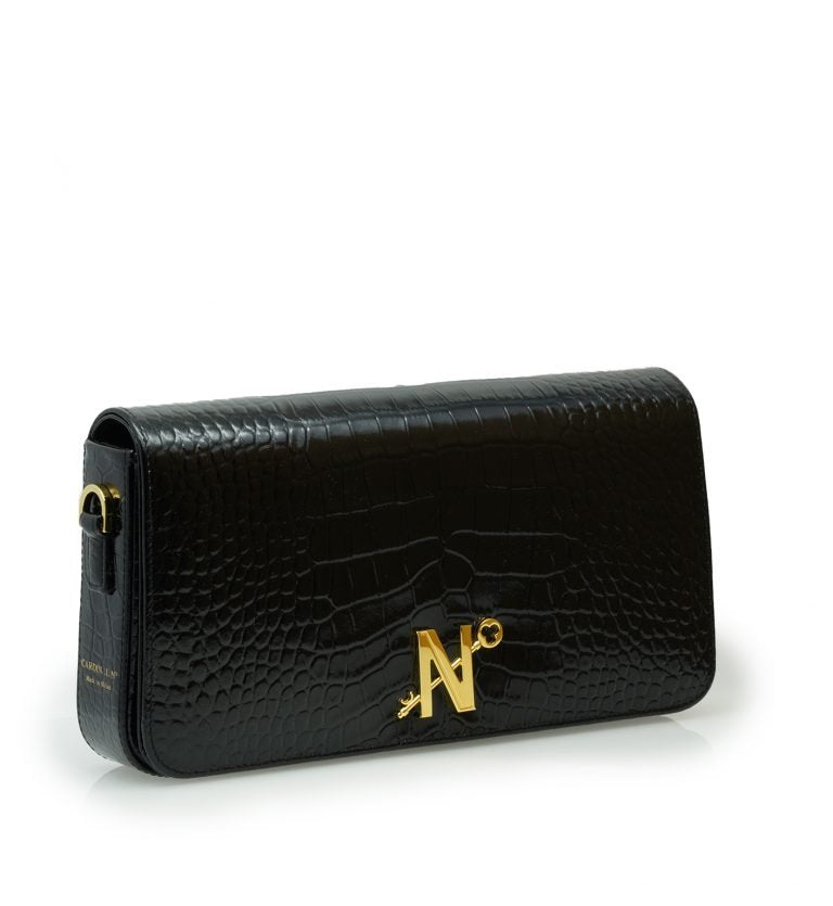 Lisa black croc embossed leather bag