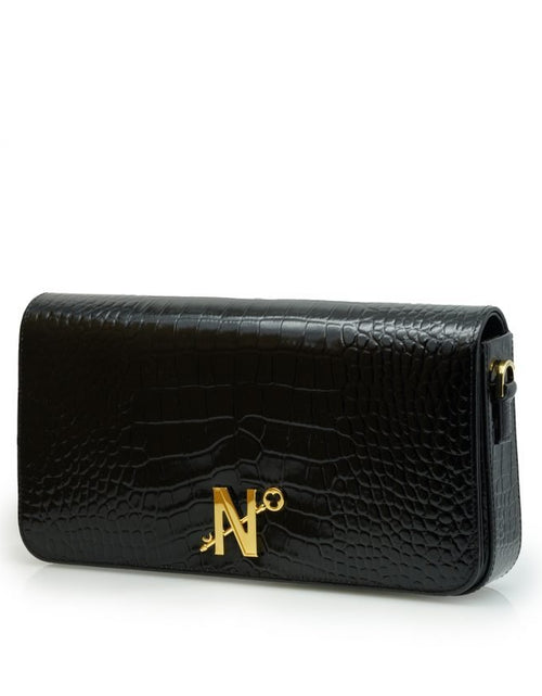 Load image into Gallery viewer, Lisa black croc embossed leather bag
