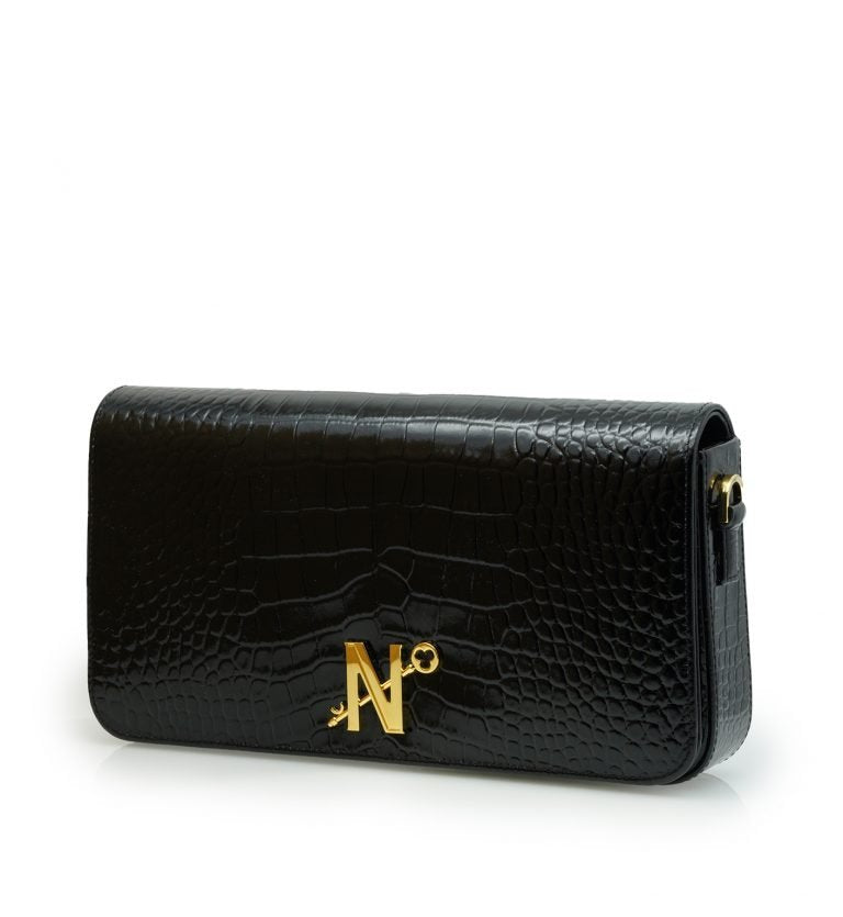 Lisa black croc embossed leather bag