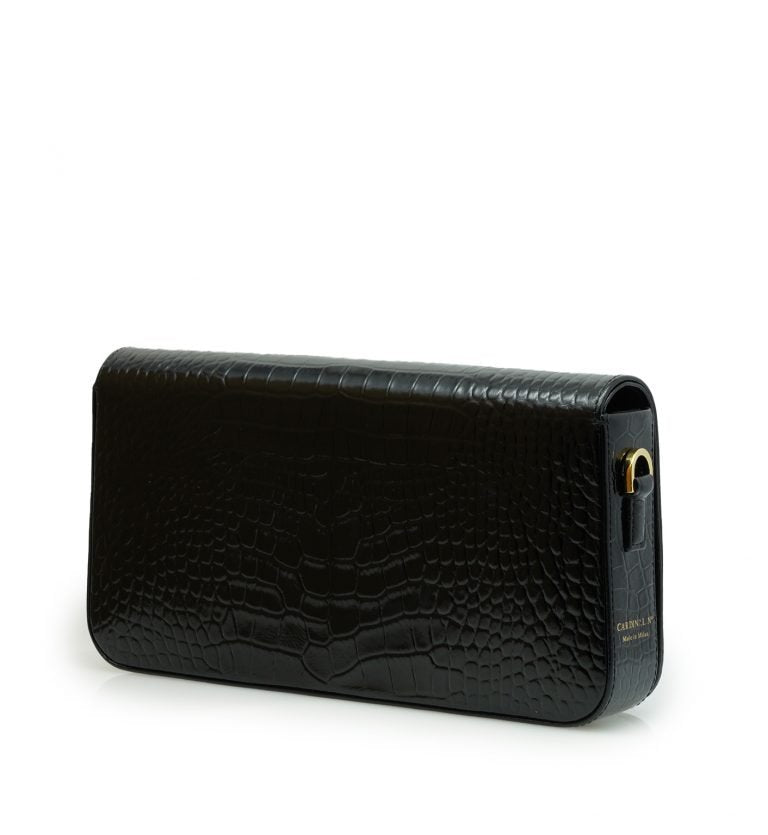 Lisa black croc embossed leather bag