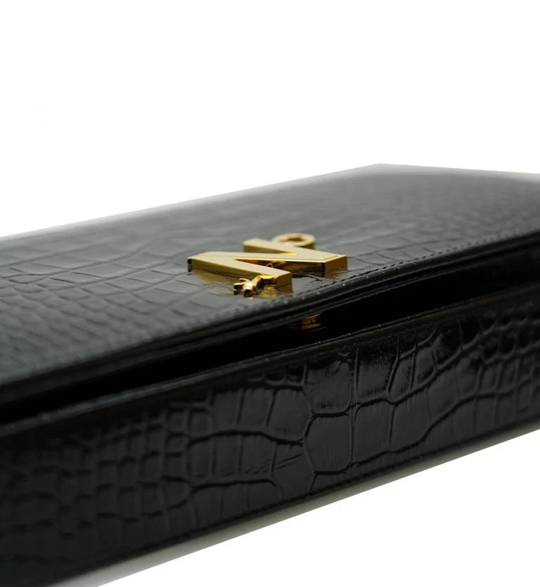 Lisa black croc embossed leather bag